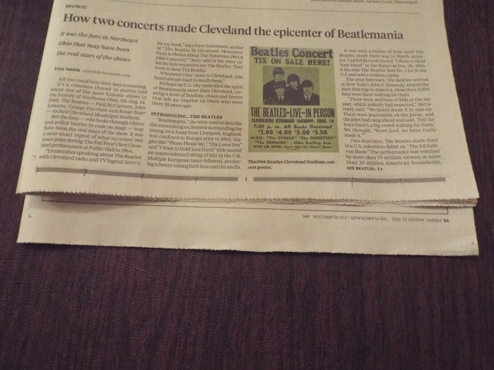 The Beatles Live Newspaper Article On Cleveland Concerts 1964/1966 - 8/13/2021